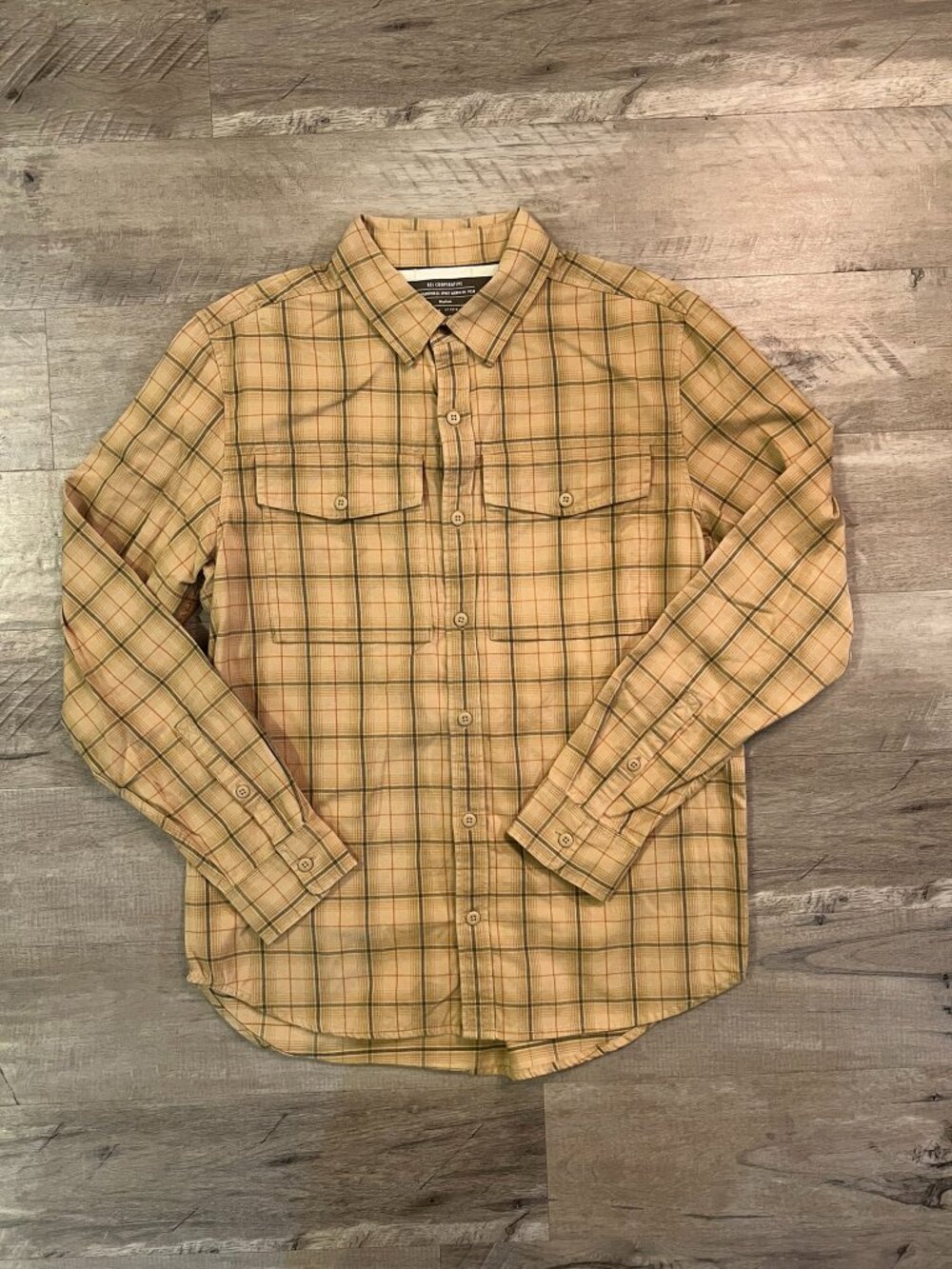 REI Co-op Button Shirt Mens Medium Yellow Long Sleeve Flannel Casual